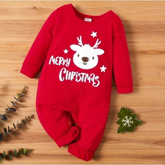 Baby Christmas Elk Red Jumpsuit Sz 6-9 Mo - Picture 1 of 1